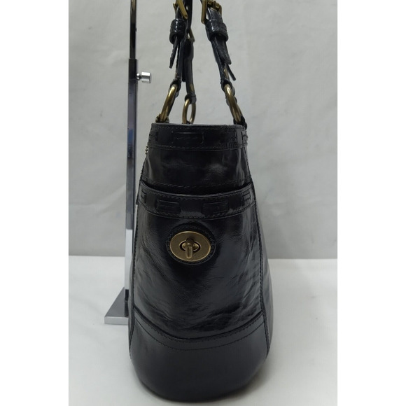 Coach Gallery Black Patent Leather Turn Lock Pocket Doubler Handle Tote Bag - Picture 5 of 16